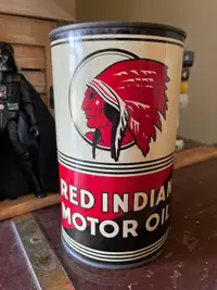 Rare red indian motor oil can tin English version