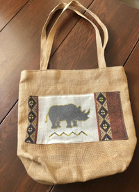 Canvas Tote Africa Rhino Reusable Shopping Bag Handles African 
