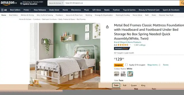 (NEW) TWIN Metal Bed Frame with Headboard & Footboard WHITE in Beds & Mattresses in City of Toronto - Image 10