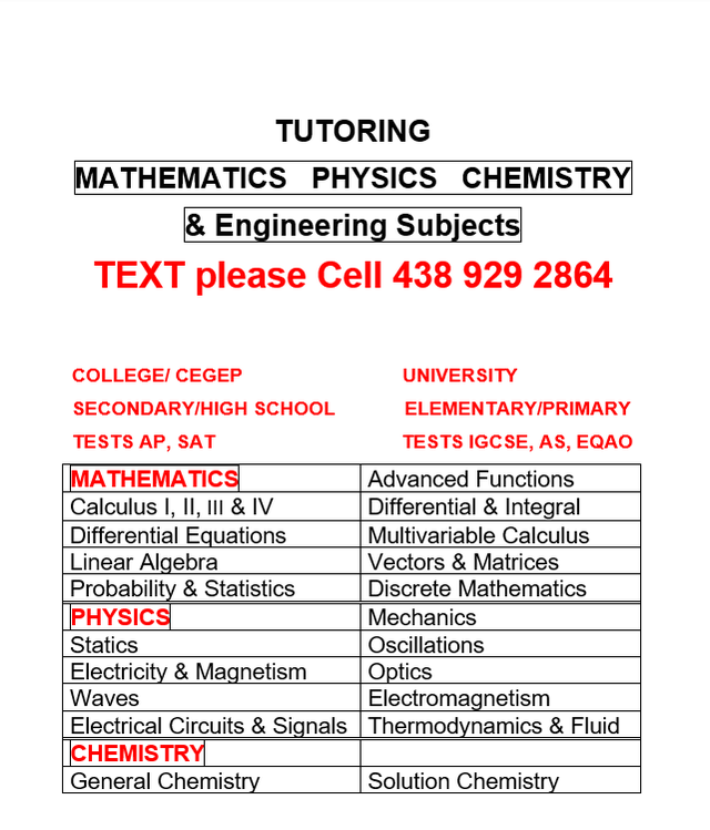 Tutoring Online Math Physics Chemistry TEXT please 438 929 2864535727383585105923