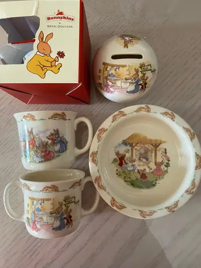 Bunnykins by Royal Doulton Money Ball, cups, bowl, View more