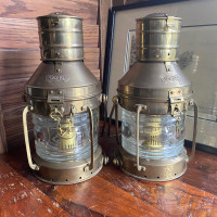 Pair of Vintage Brass Ship Lanterns