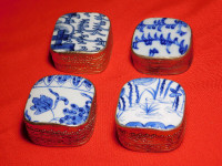 Antique ceramic and silver-plate small boxes