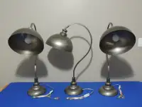 Set of 3 Matching Adjustable Satin Nickel Table Lamps