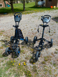 Trek folding push golf carts, used once. A 4 wheeled and a 3 whe