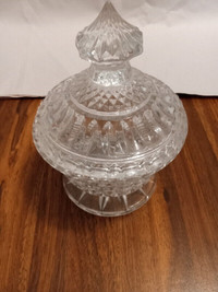 Fancy crystal style small candy/fruit dish. 4 1/2" round,6" tall