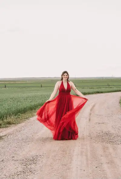 Red grad dress, View more