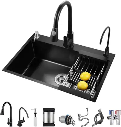 ✨ RCCRNNPP 31.5" Black Stainless Steel Kitchen Sink |, View more