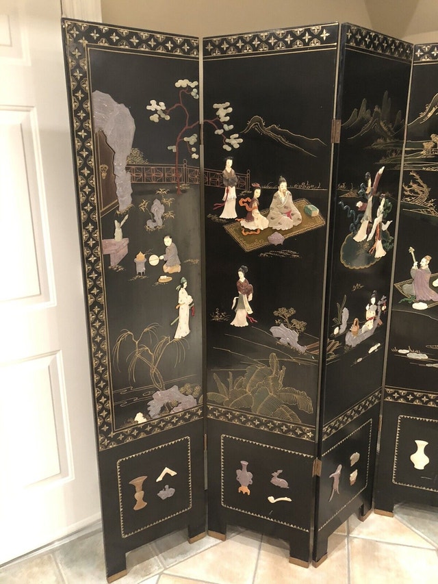 Antique Japanese Mother of Pearl Folding Screen/Room Divider Arts