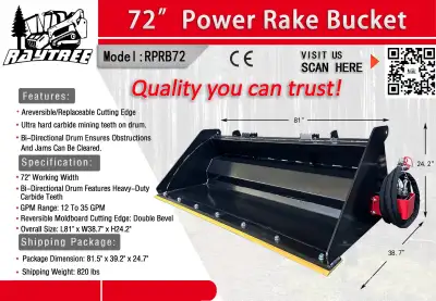 Raytree Hydra Bucket - Power Rake Skid Steer Attachment, View more