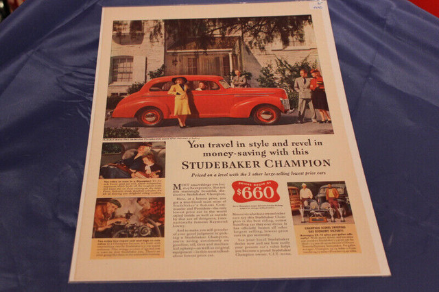 1940 Studebaker Red Champion Club Sedan Original Ad in Arts & Collectibles in Calgary