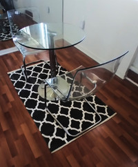 GLASS TABLE WITH 2 IKEA CHAIRS