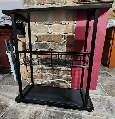 3 tier black side/end table with basket shelf, View more