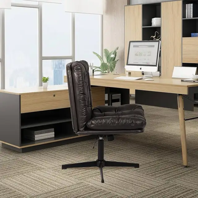 High Back Comfy Cross Legged Office Chair No Wheels Armless in Chairs & Recliners in Markham / York Region - Image 4