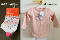Brand new - Baby Shirt 6 months, Socks 0-12 months, $3 each