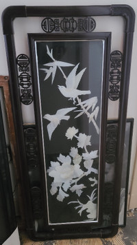 Oriental/Asian 3D wall  dark box art  white birds w/flowers