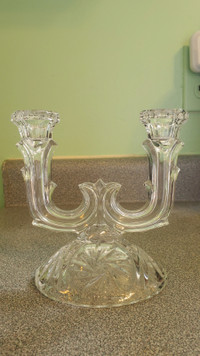 Clear Glass Double Candle Holder Starburst Design