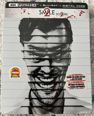 Smile 2 the movie in steel case. 4 K ultra, blue ray, digital code. Over 40 minutes of behind the sc...