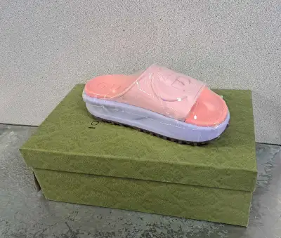 SZ 7.5 Pink Gucci G Slides (31146372), View more