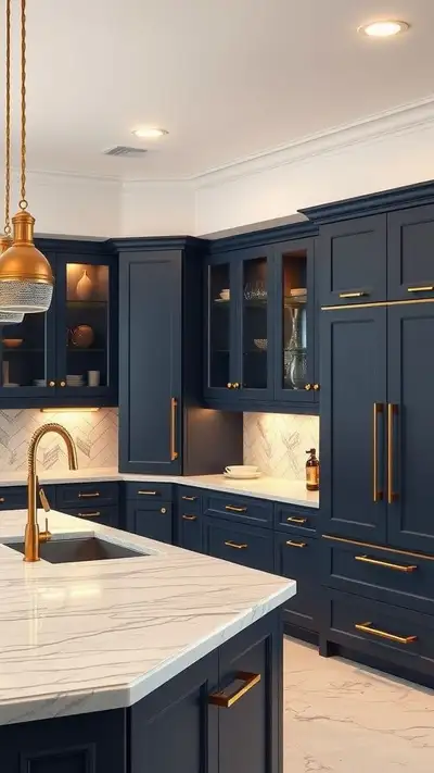 Custom Navy Blue Kitchen Cabinetry Set, View more