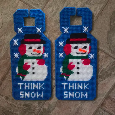 VINTAGE snowman-themed doorknob hangers (selling together), View more