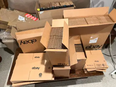 FREE boxes, medium size, mostly branded with the eBay logo., View more