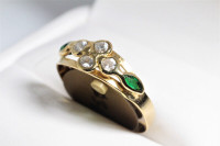 NEW STAMPED 18K. GOLD. WHITE & GREEN SAPPHIRE RING FOR SALE.