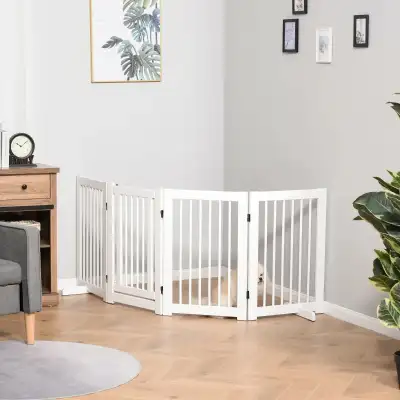 4 Panels Foldable Free Standing Pet Gate, White, View more