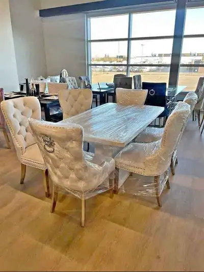 Modern 7-Piece Gold Base Dining Set | High-End Home Furniture, View more