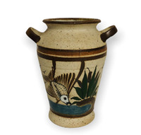 Vintage Mexican Tonala Pottery, handpainted, double handled vase