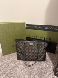 Gucci denim tote with gold hardware