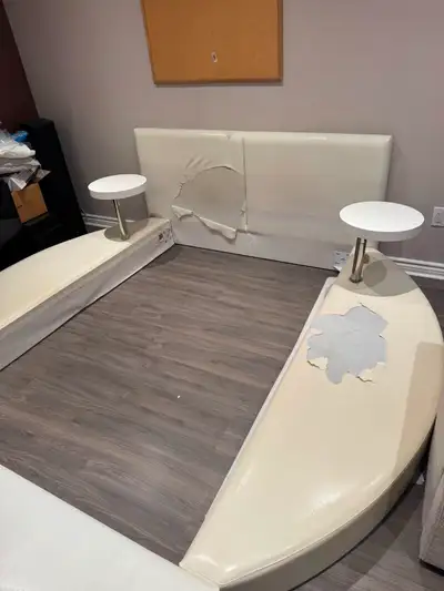 FREE!!! Modern white faux leather circular platform bed frame, View more