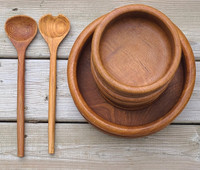 7 pc vintage teak salad bowl set