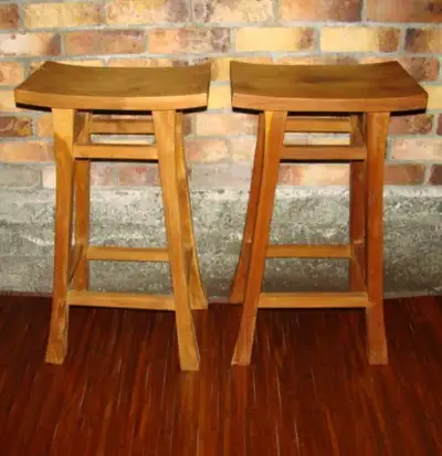 Two 100% Solid Teak Stools, View more