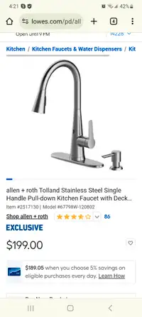 Brand new in box Allen+Routh Pull Down Sensor Faucet with dispen