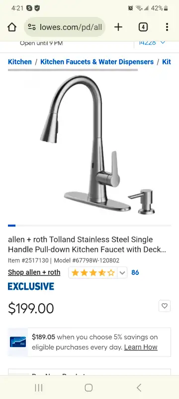 Brand new in box Allen+Routh Pull Down Sensor Faucet with dispen, View more