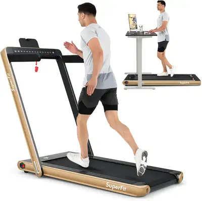Goplus 2 in 1 Folding Treadmill with Dual Display, 2.25HP Under Desk Electric Pad Treadmill, Install...