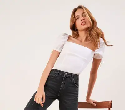 *NEW* Reformation River square neck puff sleeve linen top -size4, View more