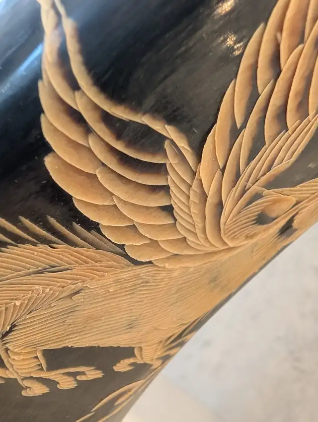 Pair of Mounted Carved Water Buffalo Horns with Dragons and Phoe in Arts & Collectibles in Markham / York Region - Image 3