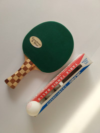 Raquette de ping-pong et cinq balles (Raquette tennis de table)