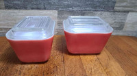 2 Pyrex Primary Red Fridgie Dish with Lid Refrigerator Dish 501