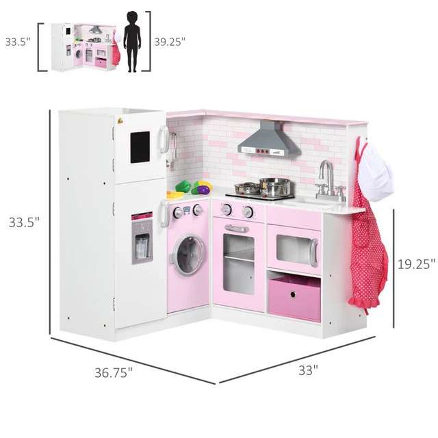 Corner Pretend Play Toy Kitchen with Sink Stove, Wooden Kids Kit in Toys & Games in Markham / York Region - Image 3