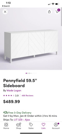 Sideboard / Cabinet  - 59.5” white BRAND NEW in box