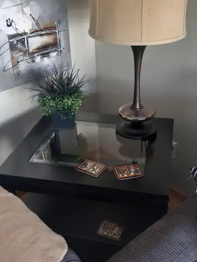 2 - Black Coffee Tables, Glass Top with Under Shelf and Drawer, View more