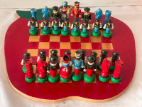 VINTAGE WOOD APPLE CHESS CHECKERS TABLETOP BOARD, VINTAGE