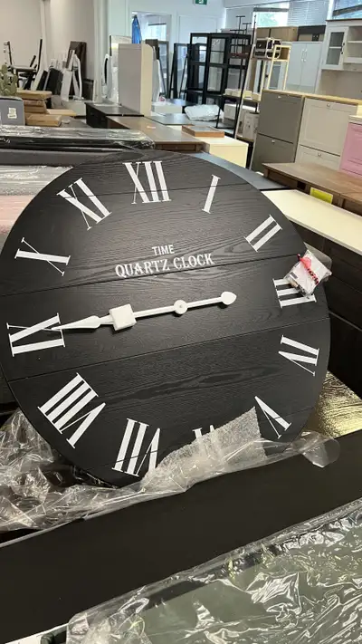 35.5” Farmhouse Large Shiplap Round Wall Clock with Roman, View more