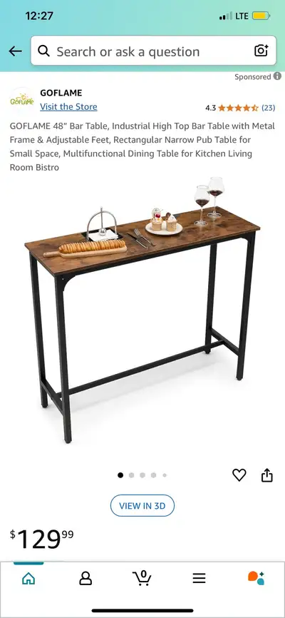 Brand new side bar table. It is in perfect condition & already set up. if the ad is up, it is still...