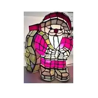 Tiffany Style Red, White Stained Glass Santa Accent Table lamp