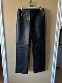 Woman’s black leather pants