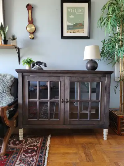 Farmhouse Style Rustic Dark Grey Curio Cabinet, View more
